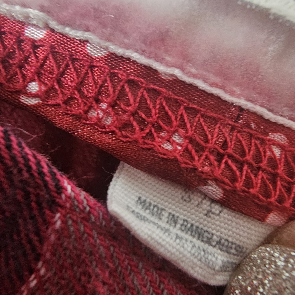 Aerie Womens Red Plaid Pajama Pants Polka Dot Trim Button Tab Cuffs Small Bird - Picture 11 of 11